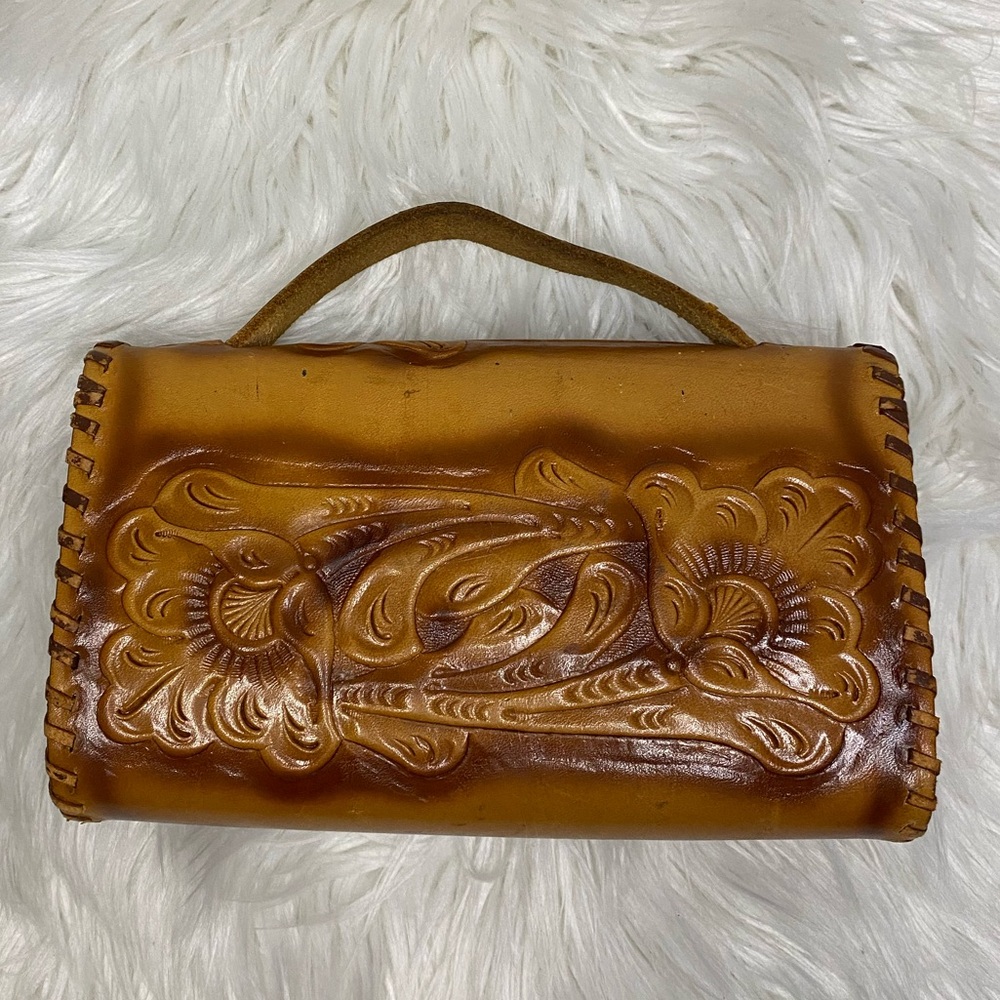 1970s Handcrafted Tan Real Leather Mini Clutch - Picture 7 of 8